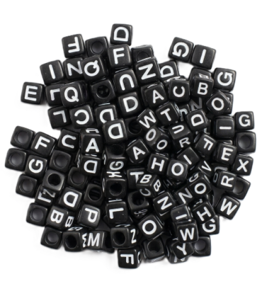 Black Cube Alphabet Beads