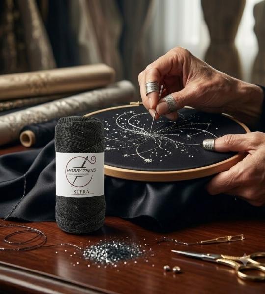 Hobby Trend Macrame Glitter Yarn — Black